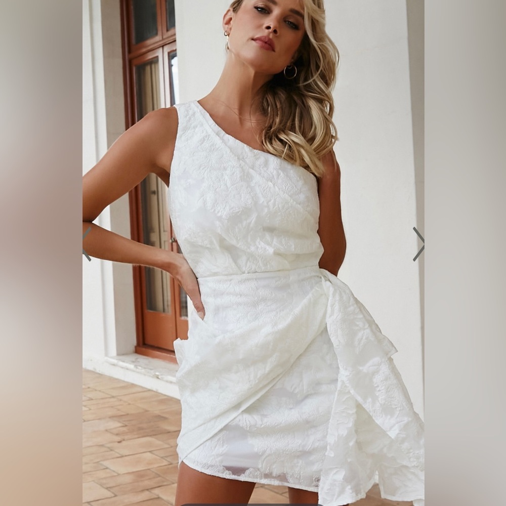 One shoulder white floral dress